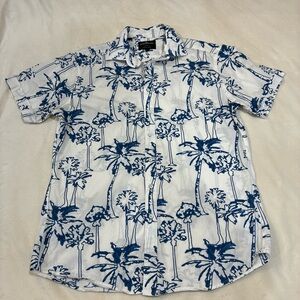 Rodd & Gunn Sports Fit Shirt Large Blue White Palm Print 100% Cotton